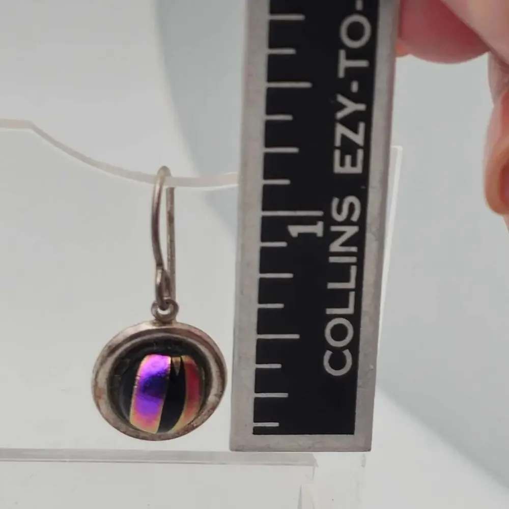 Handmade Dichroic Fused Glass Drop Earrings - Picture 4 of 4